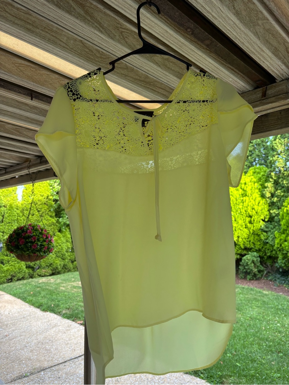 Lace Yoke Sheer Blouse - Yellow